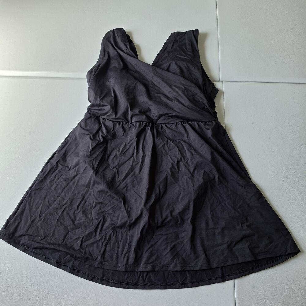 Lands' End Swim Dress Womens 16W Black One Piece Tank G Cup Built In Bra Lined